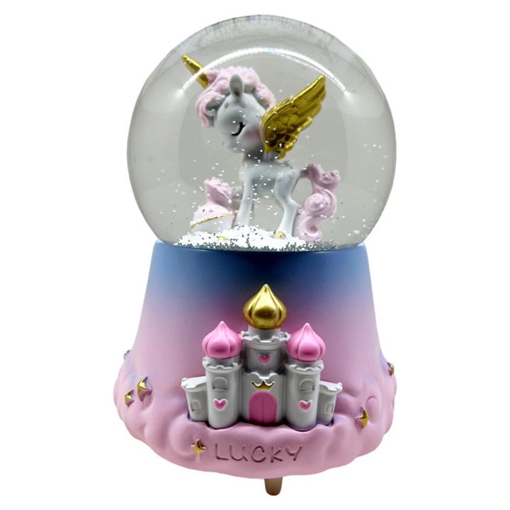 گوی موزیکال مدل پمپی اسب تک شاخ و قلعه طرح  Lucky کد PB2039